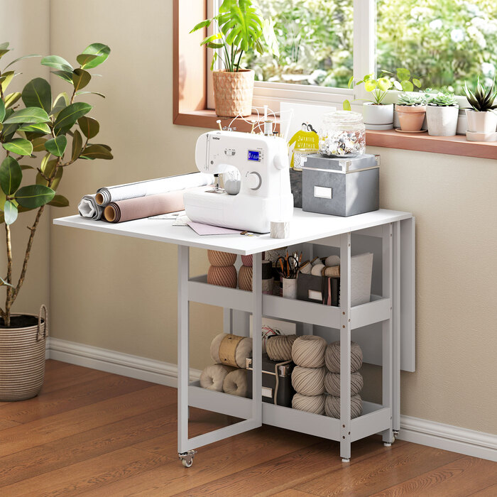 Розкладний обідній стіл в індустріальному стилі, на 4 особи, з відкритими полицями, гнучкий, металевий, ДСП, білий