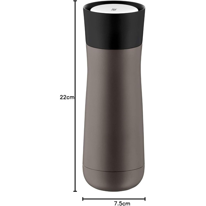 Термокружка WMF Impulse 350 мл, з автоматичним клапаном та 360° отвором, підтримує температуру до 8 годин (гаряче) / 12 годин (холодне), сірий колір