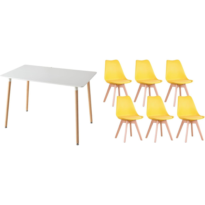 Обідня група GrandCA HOME з 6 стільців: комплект для вітальні, кухні, офісу (6 бежевих стільців + 1 білий стіл)