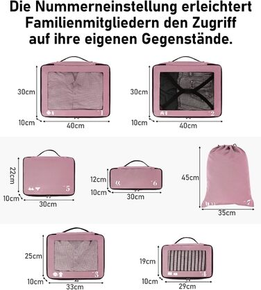 Набір органайзерів для подорожей ECOHUB (7 шт), дорожні компресійні сумки з переробленого PET, рожеві