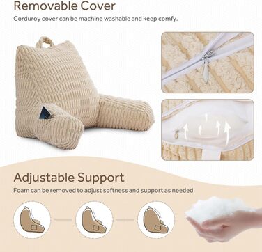 Крісло-мішок Holawakaka для читання та відпочинку з підлокотниками та спинкою, велике, кремове