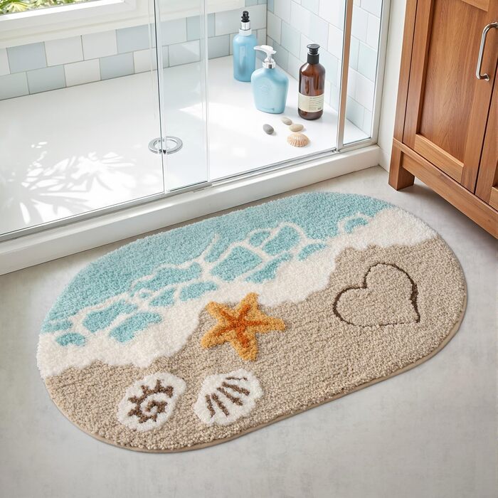 Килимок для ванної кімнати DEXI Ovale Beige, 61 x 110 см, з антиковзким покриттям та малюнком 'Морські зірки'