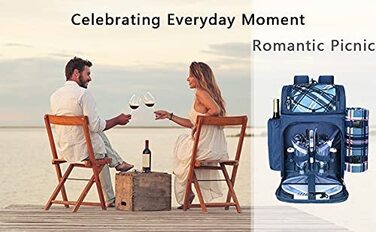 Набір для пікніка Hap Tim на 2 особи з ізольованим холодильником, тримачем для вина, флісовою ковдрою та столовим прибором (EU-36083-BL), світло-блакитний