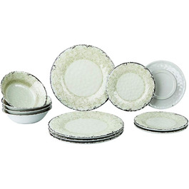 Набір посуду Gimex з 12 предметів Stone Line Sand Azur або кемпінговий посуд з протиковзким меламіном (піском)