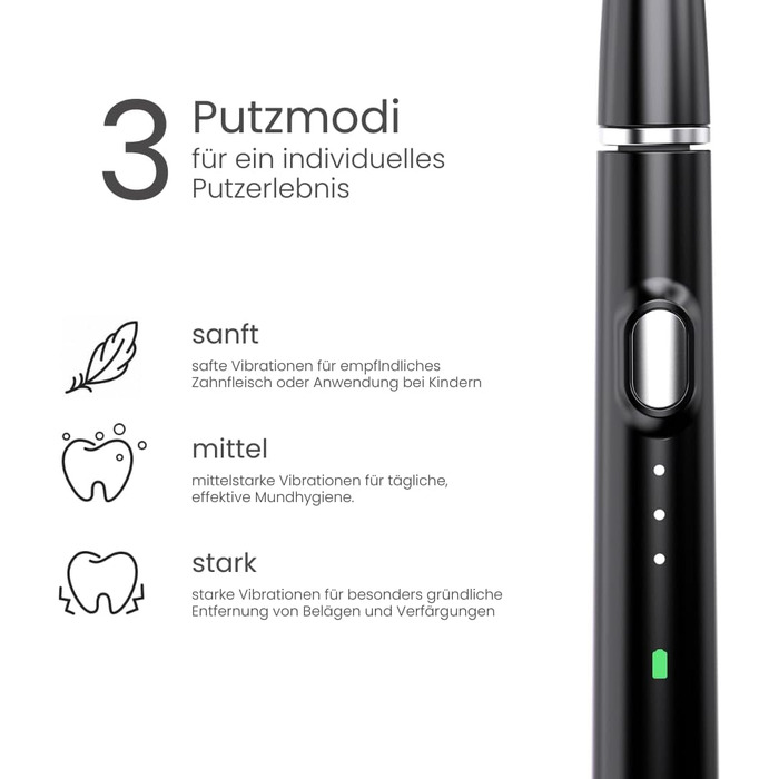 Звукова зубна щітка LAMES ультралегка та компактна, до 100 днів роботи від акумулятора, 3 режими чищення, Smart-Timer, USB зарядка, чорна