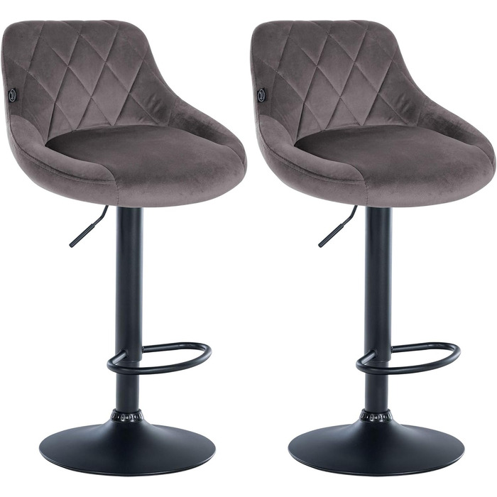 Набір з 2 барних стільців Lazio з велюровим сидінням, поворотні, з підніжкою, регульована висота, металевий каркас (білий/чорний/сірий)