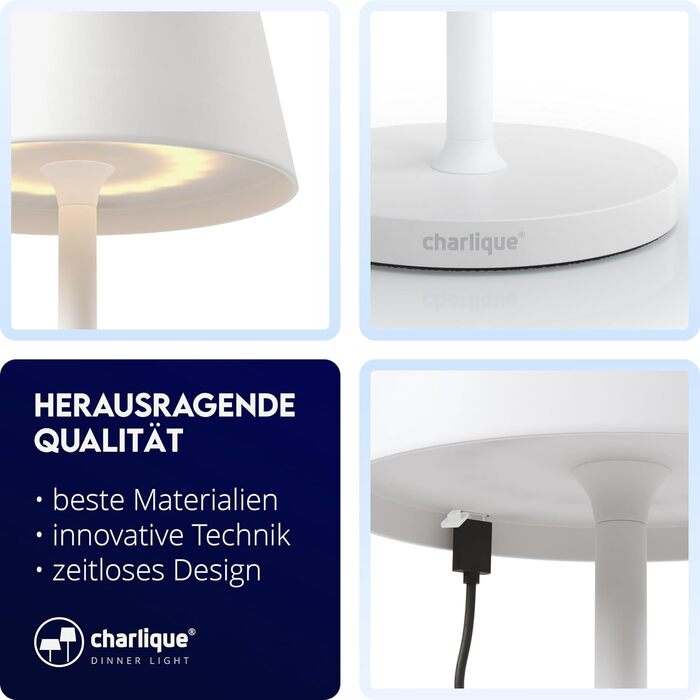 LED настільна лампа бездротова (2 шт) - світло для вечері біле 38 см - преміум акумуляторна лампа з USB, тепле світло, для дому та вулиці, білий колір