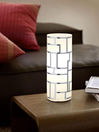 Настільна лампа EGLO Bayman, настільна лампа на 1 полум'я, елегантна, приліжкова лампа зі сталі та скла з декором, лампа для вітальні в хромі, біла, лампа з вимикачем, розетка E27