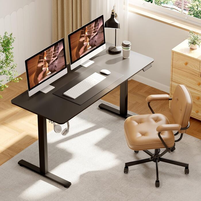 Регульований стіл для стоячи та сидячи, електричний, 140x61 см, чорний, для дому та офісу