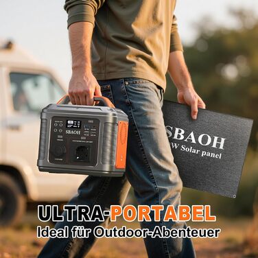 Портативна електростанція SBAOH 296Wh з LED-ліхтариком, 300W, 230V, USB, DC, для кемпінгу та подорожей (з сонячною панеллю 60W)