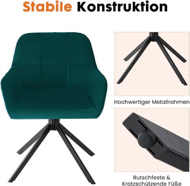 Набір з 2 стільців Sweetcrispy для їдальні, кухня, робочий кабінет, зелений, до 120 кг, з металевими ніжками