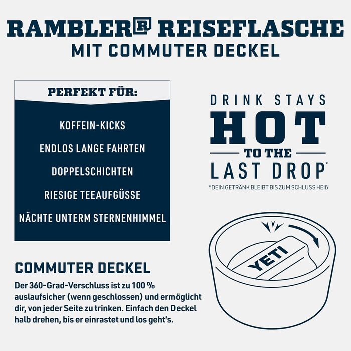 Термокружка YETI Rambler 12 oz (355 мл), чорна, з кришкою Commuter, нержавіюча сталь