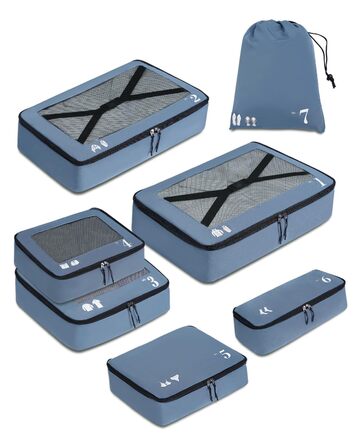 Набір органайзерів для валізи ECOHUB (7 предметів), дорожні пакувальні куби з застібкою-блискавкою з переробленого PET, синій