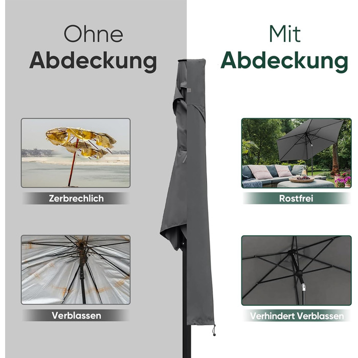 Захисний чохол для парасольки/зонту, водонепроникний, 260x65 см (темно-сірий)