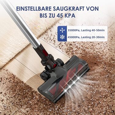 Акумуляторний пилосос бездротовий 45000 Па з сенсорним екраном, 50 хв роботи, контейнер 1.6 л, фільтр H13 HEPA, анти-заплутуюча щітка для підлоги/килимів/шерсті тварин (Червоний)