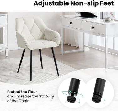 Крісла для їдальні WOLTU - 6 шт. в наборі, з м'якою спинкою та підлокітниками, з металевими ніжками, оксамитова оббивка, кремовий колір