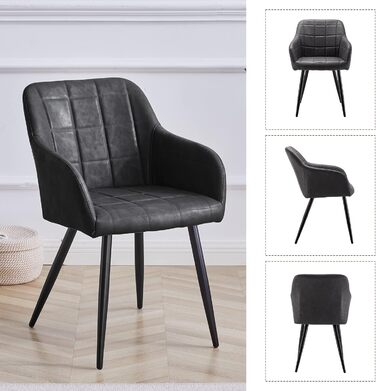 CLIPOP Комплект з 2-х обідніх стільців, з підлокітниками, з штучної шкіри, для кухні, вітальні, обідньої кімнати (штучна шкіра, темно-сірий)