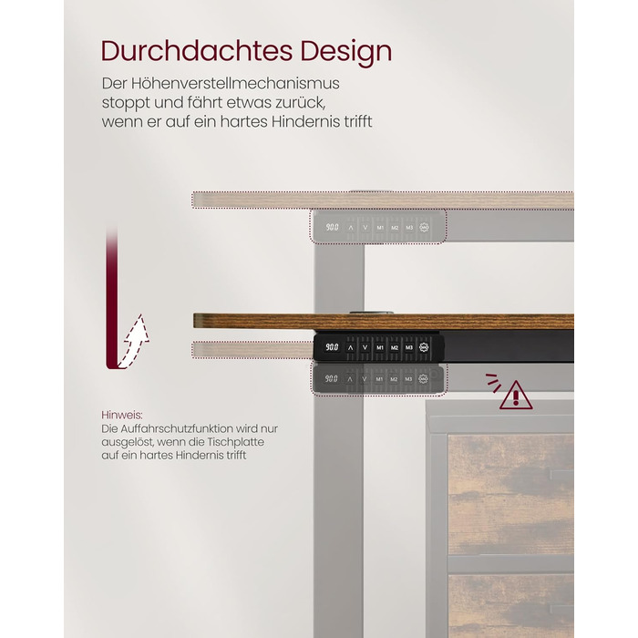 Електричний регульований стіл VASAGLE, 60 x 140 см, висота 72-120 см, 4 пам'яті, vintage brown, LSD174X01