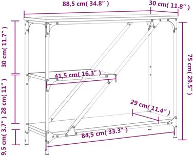 Консольний стіл FENLAX 88.5x30x75 см Дерево/Сталь Копчений Дуб з полицями