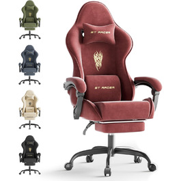 Ігровий крісло Ferghana Ergonomisch, комп'ютерне крісло з регульованою підголівником та поперековою подушкою, з підніжкою, для геймерів (червоний)