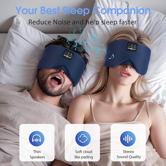 Маска для сну з Bluetooth-навушниками, 100% затемнення, шовкова тканина, для чоловіків та жінок, м'які навушники, Bluetooth-маска для сну, подорожей, блакитний колір