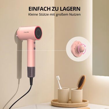 Іонний фен для волосся з безщітковим двигуном 180 000 об/хв, компактний дорожній фен з 4 режимами температури та захистом від перегріву, рожевий