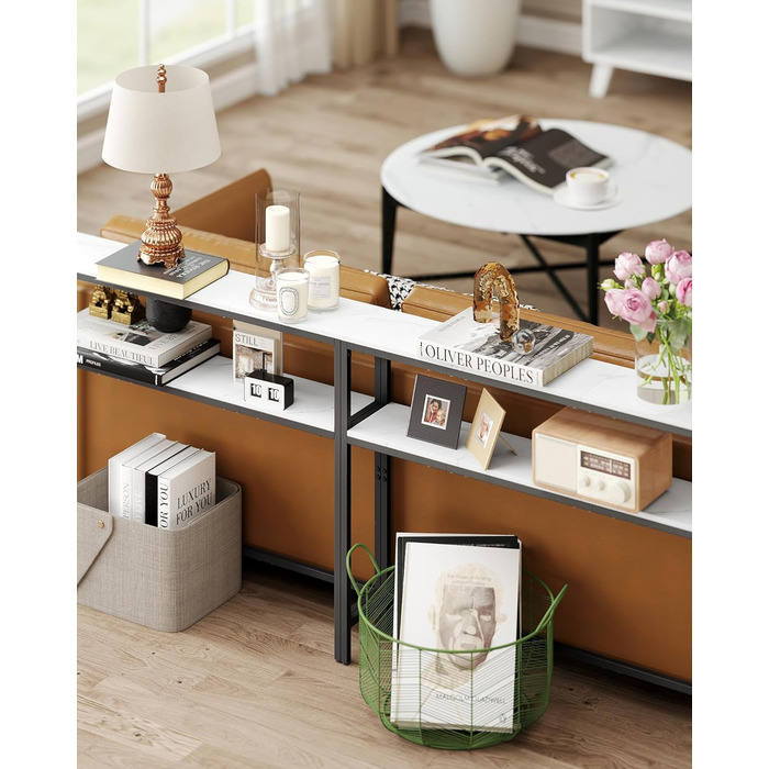 Консоль VASAGLE - вузький столик для вітальні/коридору з 2 полицями, 20 x 100 x 80 см, сірий/чорний, LNT131B22