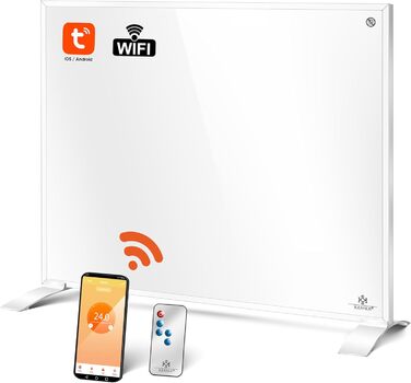 Інфрачервовий обігрівач KESSER® 350W: підлоговий/стінний, з пультом, термостатом та керуванням через додаток. Економія енергії, білий.