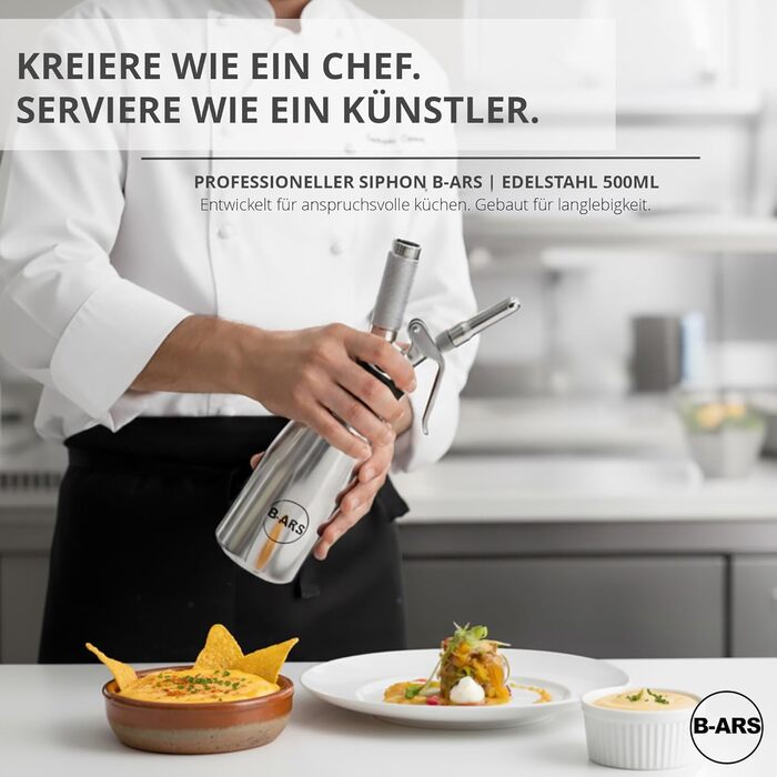 Дозатор для вершків B-ARS з нержавіючої сталі 0,5L з аксесуарами: насадки для декорування, голка для інжекцій, щітка для чищення, сумка для зберігання та електронна книга з рецептами