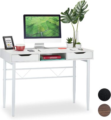 Письмовий стіл Relaxdays з шухлядами та полицею, сучасний, металевий каркас, офісний стіл HWD 77 x 110 x 55 см, PB (Білий)