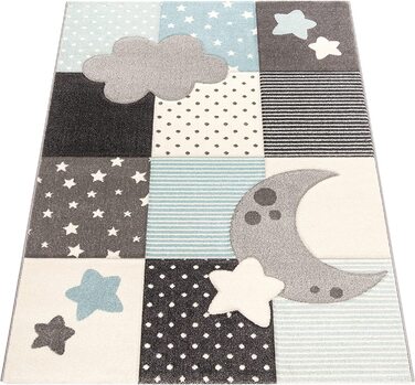 Дитячий килимок Дитяча кімната Картаті крапки Хмари Зірки пастельно-блакитного сірого кольору, розмір