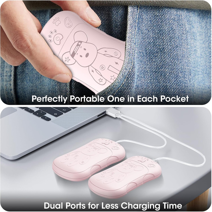 Електричні нагрівачі для рук 2 шт. 6000 mAh, перезаряджувані, для кемпінгу, на вулиці, подарунок для чоловіків, жінок, дітей (рожевий)