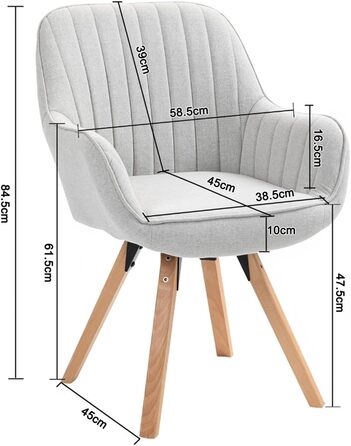 Крісло Cosy Ess для їдальні, обертове, 1 шт. – м'яке крісло для кухні, вітальні, кабінету з підлокітниками, з тканини, на масивних дерев'яних ніжках (Бежевий)