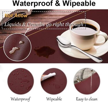 Підставки під тарілки Leder Platzsets, бордові, 6 шт., миючі, водонепроникні, для дому, кухні, на вулицю