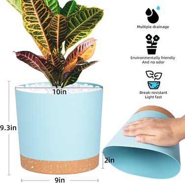 Набір горщиків для квітів QCQHDU 2 шт. з дренажними отворами та знімним дном, підставки, сучасний декор для дому та саду (Світло-блакитний, 25.4 см)