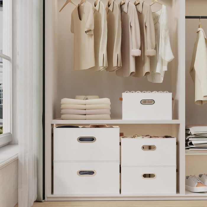 3 Кошики для зберігання з тканини Yawinhe, складані, з ручками, для спальні, білизна, 33x23x20 см, білий/сірий