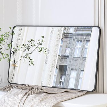 Дзеркало Boromal Spiegel Schwarz 100x60 см: прямокутне дзеркало з металевим каркасом для ванної кімнати, спальні, туалетного приміщення. Чорний колір.