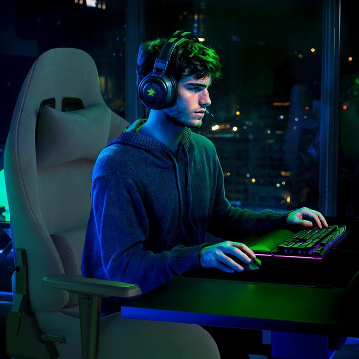 Ігровий крісло JUMMICO з тканини, офісне крісло з масажем, ергономічний офісний стілець, регульовані підлокітники, 90-180° нахил, 200 кг, сірий