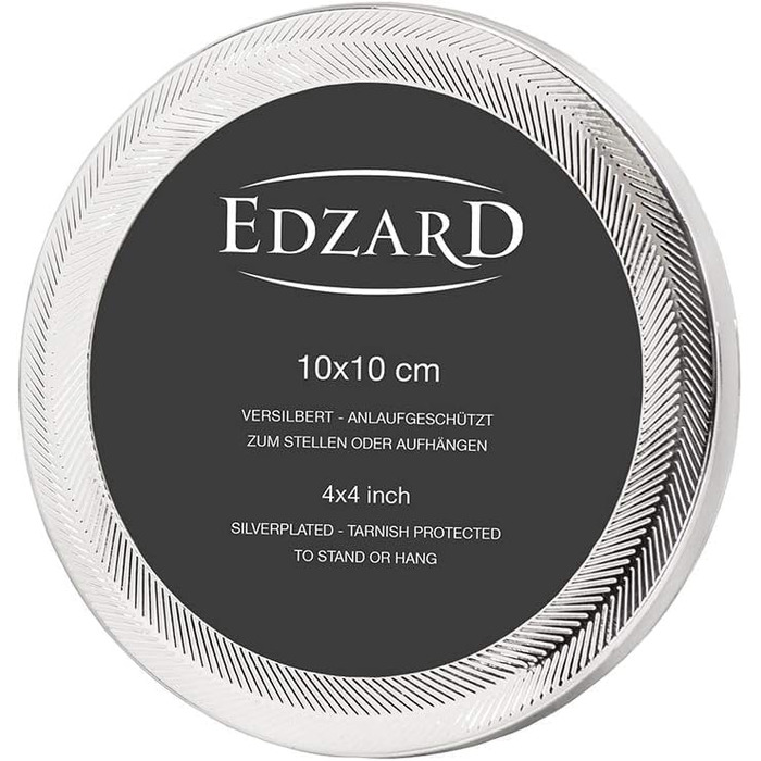 Рамка для фото EDZARD Pepe 10 см, кругла, з візерунком, посріблена, стійка до потемніння, оксамитова спинка, макс. 50 символів
