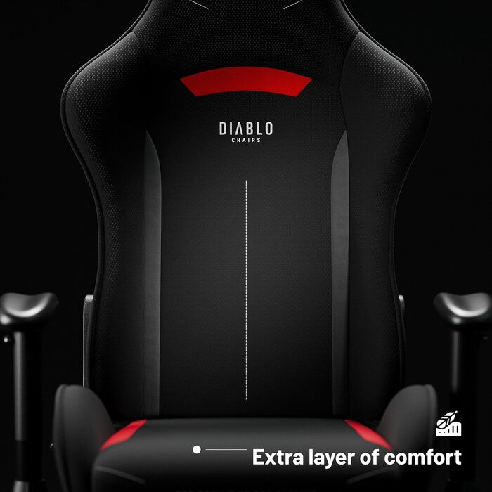 Ігрове крісло Diablo X-ST4RTER Офісне крісло Стілець Стілець Крісло для ПК Ергономічний тканинний чохол 2D Підлокітники Механізм нахилу Регульовані по висоті гумові коліщатка Чорний 132 см x 68 см x 49,5 см