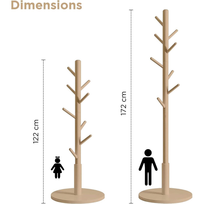 Дерев'яний вішак для одягу Edihome з 8 гачками, 172 x 38 x 38 см, для прихожей, коридору або спальні