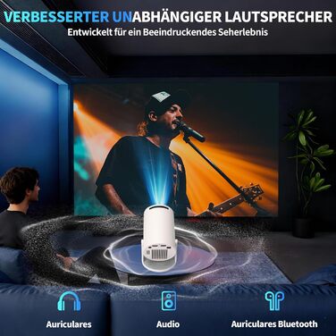 Портативний проєктор Mini Beamer 4K Full HD 1080P з 5G WiFi 6, Bluetooth 5.4, автоматичною корекцією трапецеїдальних спотворень, поворотом 270°, підтримкою USB/Laptop/PC, з пультом та мишкою. Чорний (Білий)