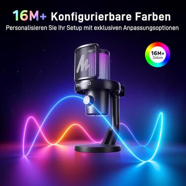 Мікрофон MAONO DM40 Pro бездротовий для ПК з RGB підсвіткою та ШІ-зміною голосу, шумозаглушення, для геймінгу, подкастингу та стрімінгу (чорний)