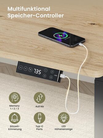 Регульований стіл (стійка) для столу, електричний, з пам'яттю, 120x60 см, білий