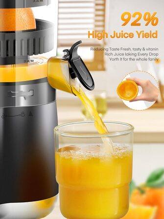Електрична прес для цитрусових FOHERE, автоматична соковичавниця для апельсинів, грейпфрутів, лимонів, з потужним мотором 100W, без BPA, 2 конуси для різних фруктів, чорний