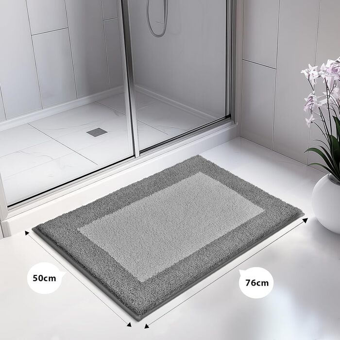 Килимок для ванної кімнати: неслизький, миючий, 50 x 76 см (сірий)