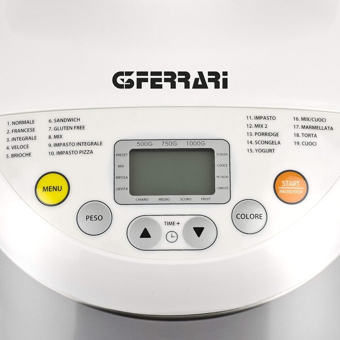Хлібопечка G3 Ferrari Pagnotta, 550 Вт, нержавіюча сталь, 19 програм, срібно-білий колір