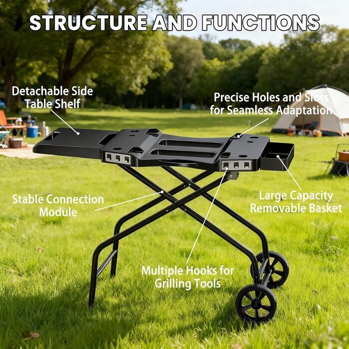 Мобільний гриль-візок для грилів Ninja Woodfire, Weber, Blackstone, Nexgrill, Traeger та інших, з тримачем для паперових рушників (108x33x66 см)