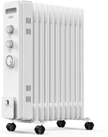 Масляний радіатор VonHaus з 11 ребрами, 2.5 кВт, з термостатом, білий - для дому та офісу