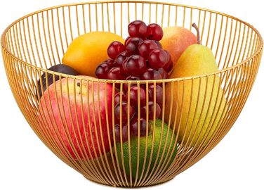 Металева миска для фруктів Relaxdays, круглий кошик для фруктів, 14x25 см, дротяний кошик, для фруктів, овочів та хліба, сучасний, золотий